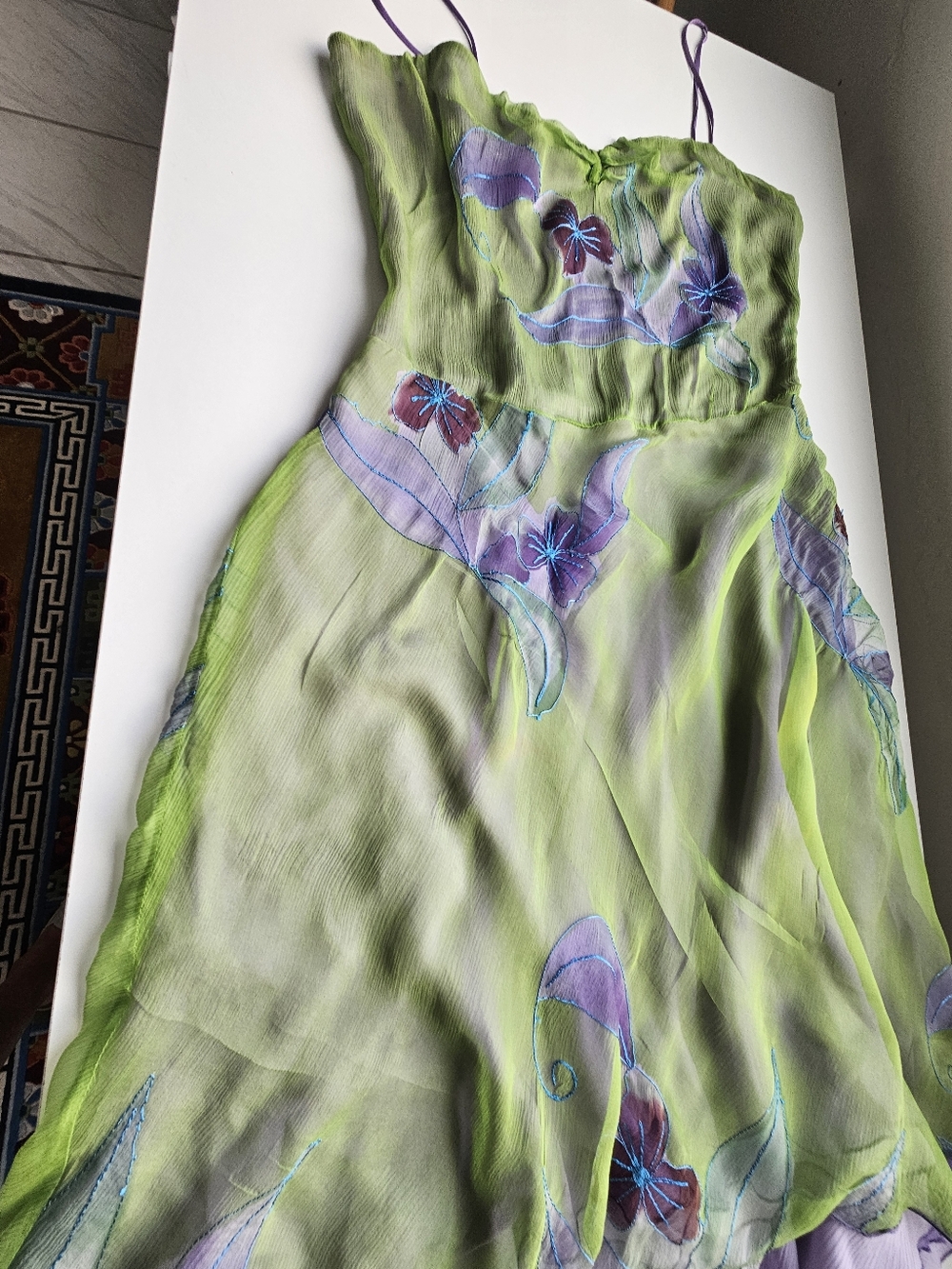 Vintage Handmade Embroidered Layered Silk Watercolor Fairy Dress - Picture 5 of 14